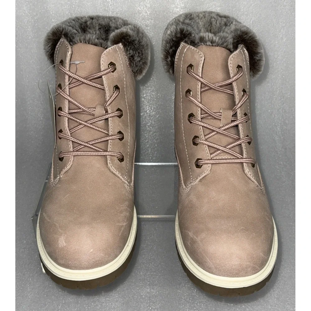 Thereabouts London Hiking Combat Boots Pink w/ Fur Lace Up Big Girls Size 5‎ NEW